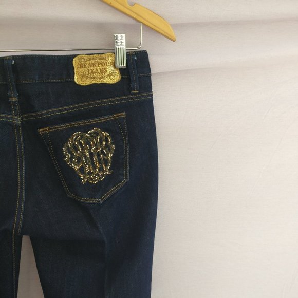 BEANPOLE MADE IN KOREA DIAMOND DECORATED BOOTCUT JEANS in BLUE WASH Medium Women - Picture 12 of 13